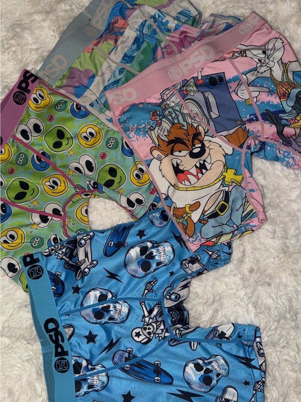 PSD Kids Cartoon Boxer Briefs - Blue, Pink, Green, Gray